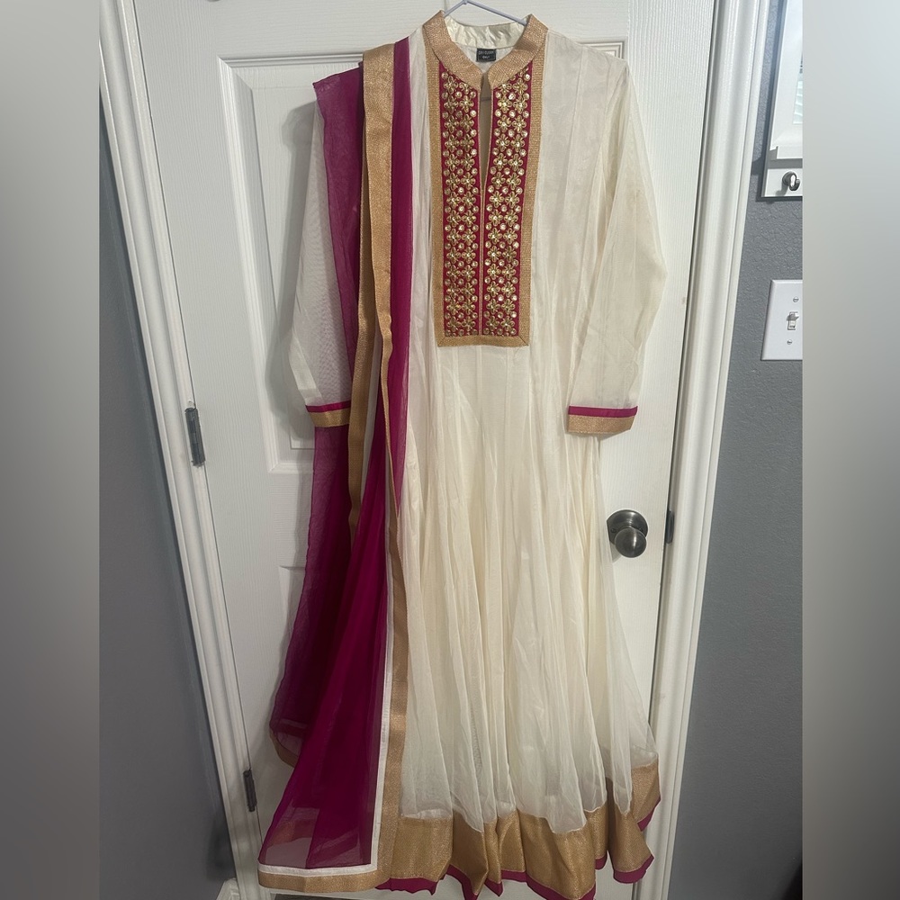 Anarkali with pants and dupatta